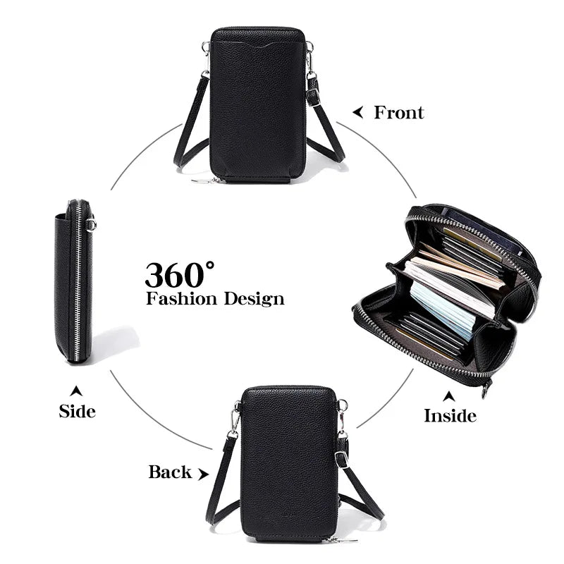 Lychee-Patterned Soft Leather Vertical Zipper Mobile Phone Bag Large-Capacity Women S