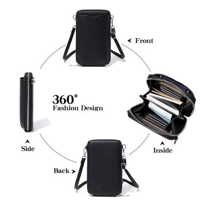 Lychee-Patterned Soft Leather Vertical Zipper Mobile Phone Bag Large-Capacity Women S
