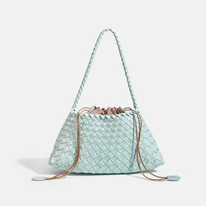 Handmade Intrecciato Woven Shoulder Bag Elegant Drawstring Armpit Hobo - Soft