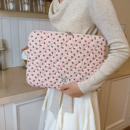 Casual Floral Pattern Quilted Argyle Laptop Bag Oxford Briefcase Soft Shockproof Multi-Size Zipper