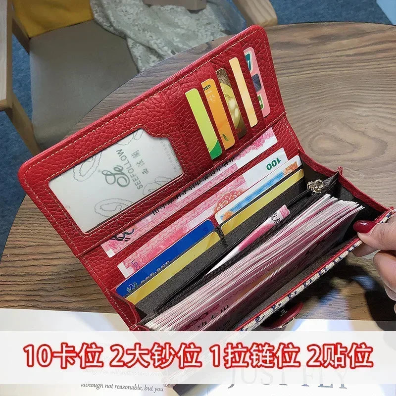 Long Purse Women S Leather Canvas Wallet Multi-Card Bag Large Capacity Mobile Phone Advanced
