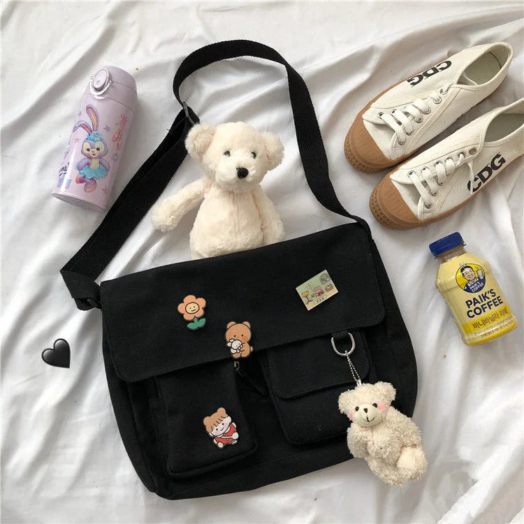 Cute Canvas Messenger Bag for Women – Kawaii Printed Shoulder Satchel