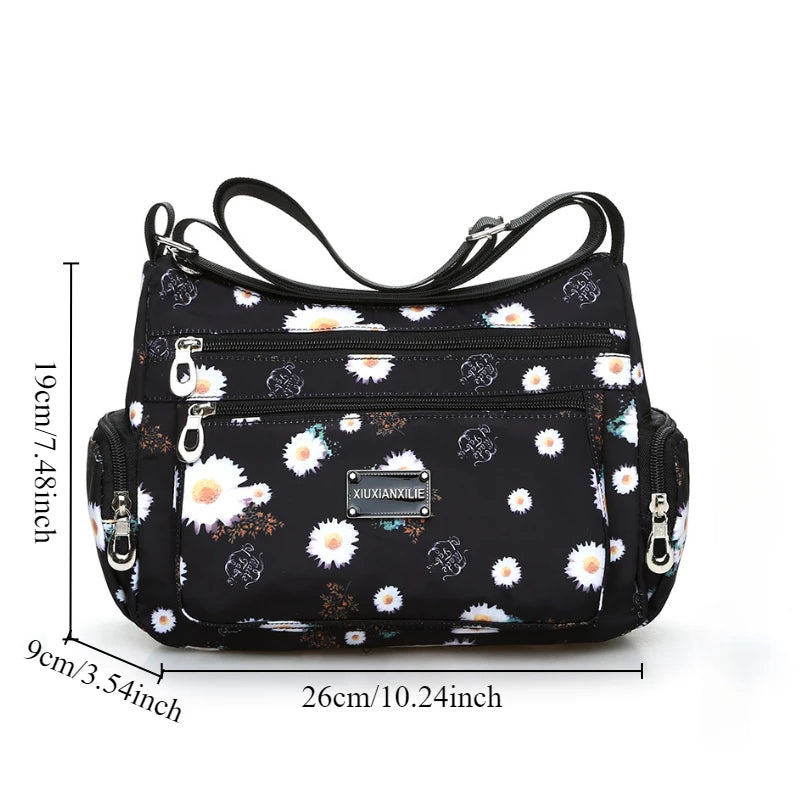Floral Print Multi-Pocket Crossbody Bag for Women