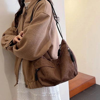 Retro Large Capacity Hobo Bag Women Casual Soft Shoulder Minimalist Underarm Handbag Adjustable