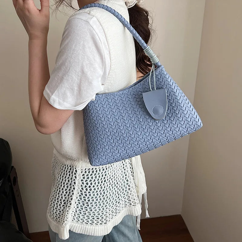 Woven Leather Shoulder Bag – Retro Braided Handle Tote