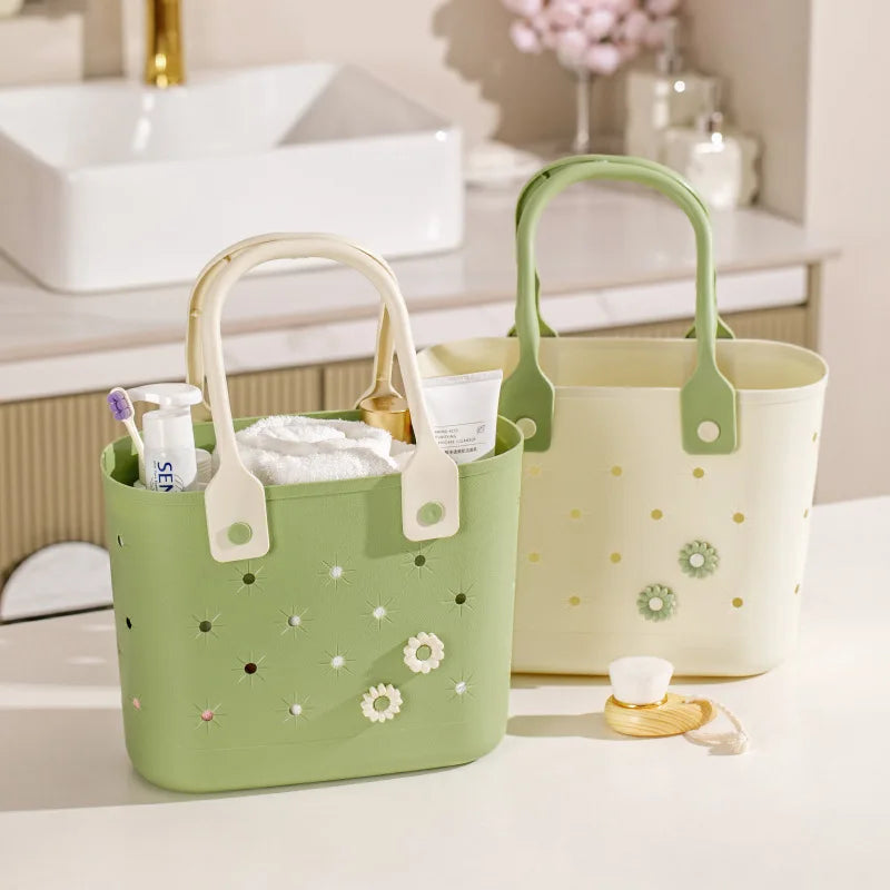 Perforated Beach Handbag – Waterproof Hollow Tote Basket Bag
