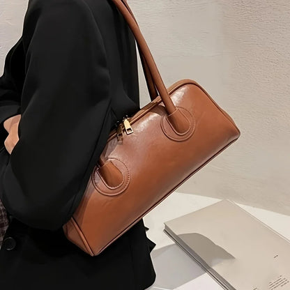 Faux Leather Shoulder Bag – Elegant Women's Handbag with Stitching Detail