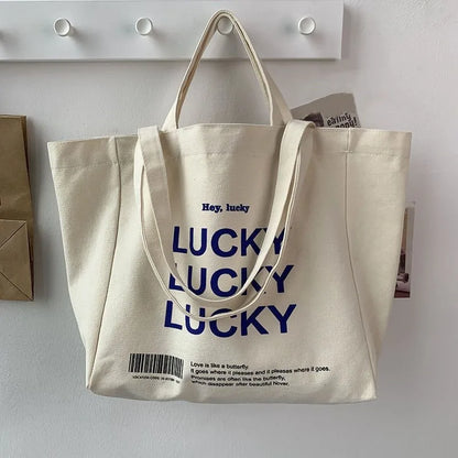 Canvas Tote Bag – Large Capacity Vintage Letter Print