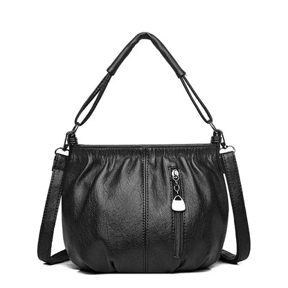 Retro Leather Shoulder Bag for Women – Multi-Layer Tote
