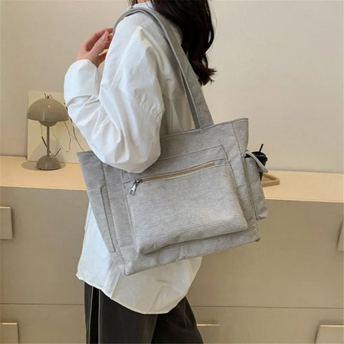 Corduroy Tote Bag – Large Capacity Women's Shoulder Bag