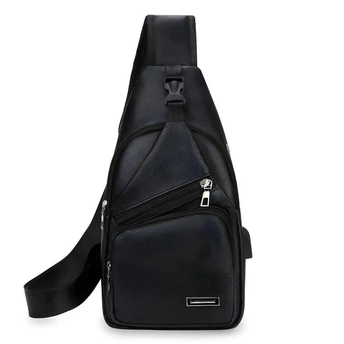Homefish Simple Fashionable Casual Solid Color Pu Multifunctional Usb Charging Zipper Chest Bag