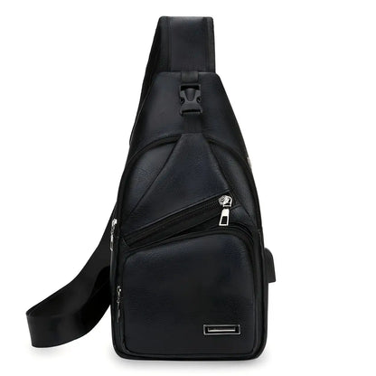 Homefish Simple Fashionable Casual Solid Color Pu Multifunctional Usb Charging Zipper Chest Bag