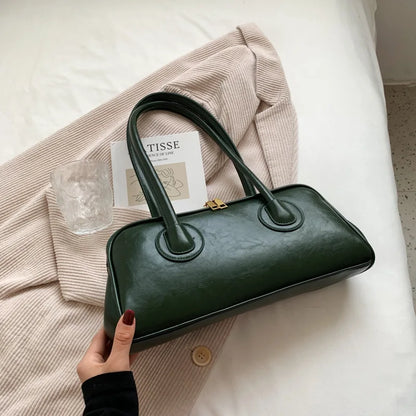 Retro Leather Baguette Shoulder Bag – Elegant Women's Handbag