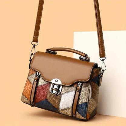 Retro Patchwork Crossbody Bag – Anti-Theft Women’s Satchel Handbag