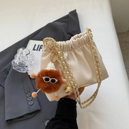Ruched Woman Crossbody Bags Cute Fluffy Monster Bag Charm Two Tone Metal Chain Strap Faux Leather