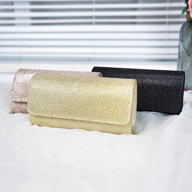 Full Rhinestone Gold Clutch Purse Detachable Thin Metal Chain Strap Flap Evening Handbag Cocktail