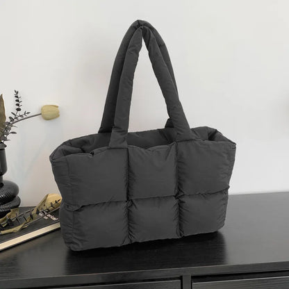 Quilted Puffer Tote Bag – Large Capacity Lightweight Nylon Shoulder Bag