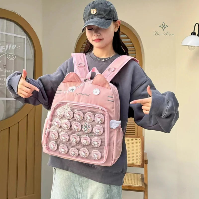 Kawaii Cat Ita Bag Backpack with Pin Display Pocket – Y2K Harajuku Style