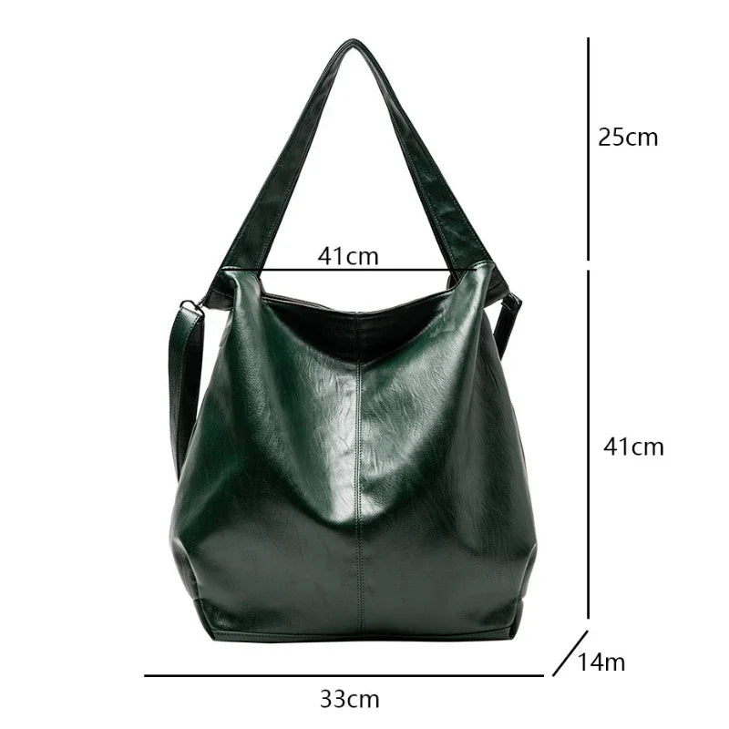 Retro Big Beach Tote Bag Casual Large Capacity Shoulder Crossbody Bags Shopper Pu Leather Handbags