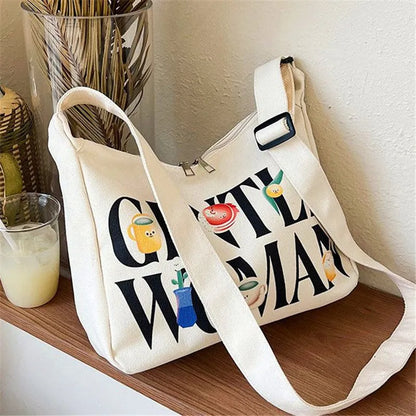 Design Cartoon Canvas Bag Women S Handbags Large Capacity Shoulder Bag Girl School Tote Bag