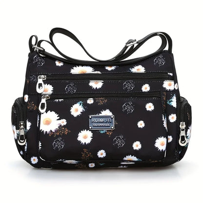Floral Crossbody Bag for Women – Multi-Pocket Nylon Shoulder Bag