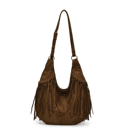 Vintage Suede Tassel Crossbody Bag – Large Capacity Shoulder Hobo Bag for Women