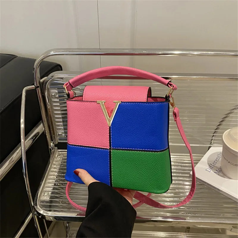 V-Logo Color-Block Mini Crossbody Handbag – Luxury Leather Satchel Purse
