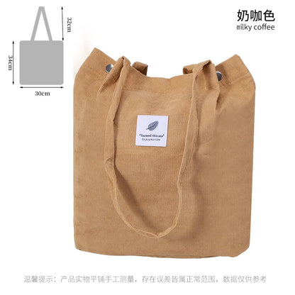 Corduroy Canvas Tote Bag – Minimalist Shoulder Bag for Women