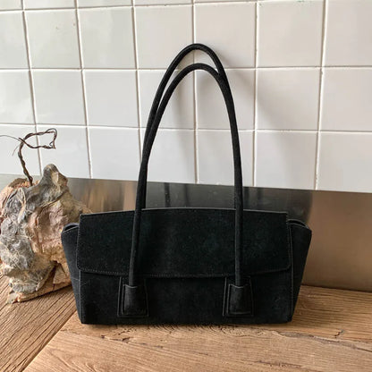 Vintage Suede Shoulder Bag Korean Simple Crossbody Handle Women Comfortable Versatile Texture