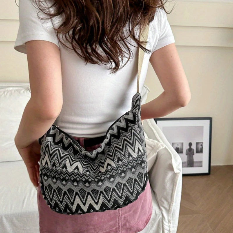 Stylish Foldable Canvas Shoulder Bag - Adjustable Strap