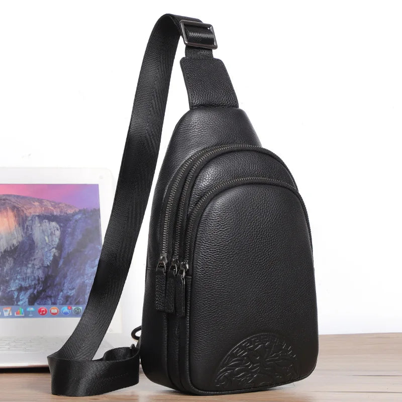 Large-Capacity Men S Chest Bag Genuine Leather Casual Soft Cowhide Men S Single-Shoulder Backpack
