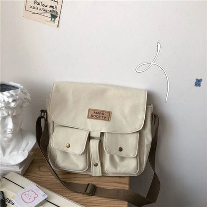 Canvas Crossbody Messenger Bag with Cute Bear Charm for Women