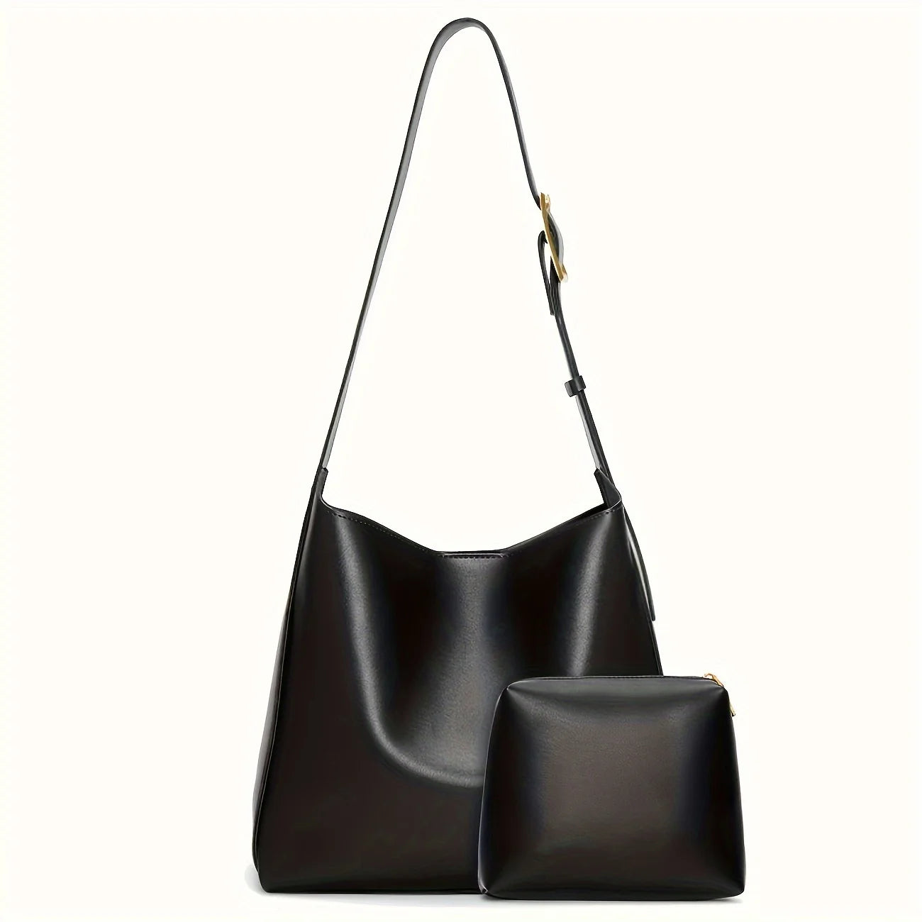 Women's Faux Leather Bucket Tote Bag with Pouch