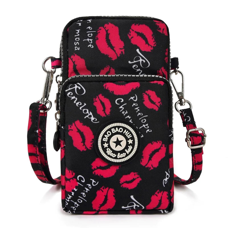 Multi Pattern Printed Crossbody Phone Bag Lightweight Nylon Purse Adjustable Strap Mini Shoulder