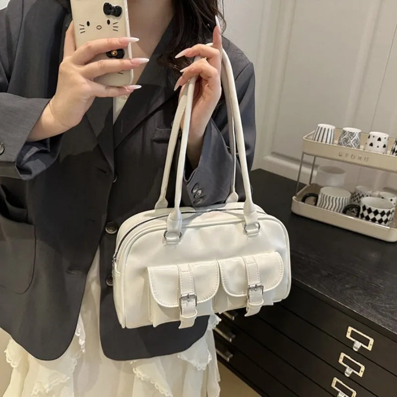 Patent Leather Tote Bag for Women – Retro Buckle Shoulder Handbag