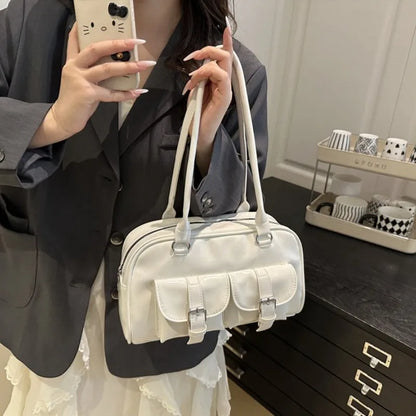 Patent Leather Tote Bag for Women – Retro Buckle Shoulder Handbag