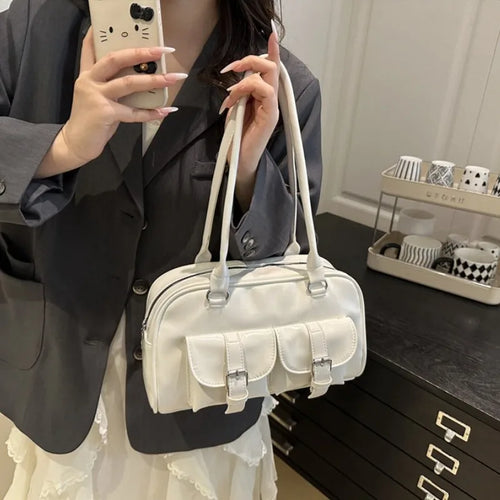 Patent Leather Tote Bag for Women – Retro Buckle Shoulder Handbag
