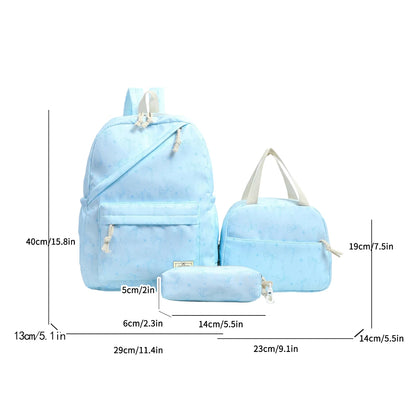 Elegant Sweet Bow Print Three Piece Backpack Set Nylon Lightweight Large Capacity Campus Commuting