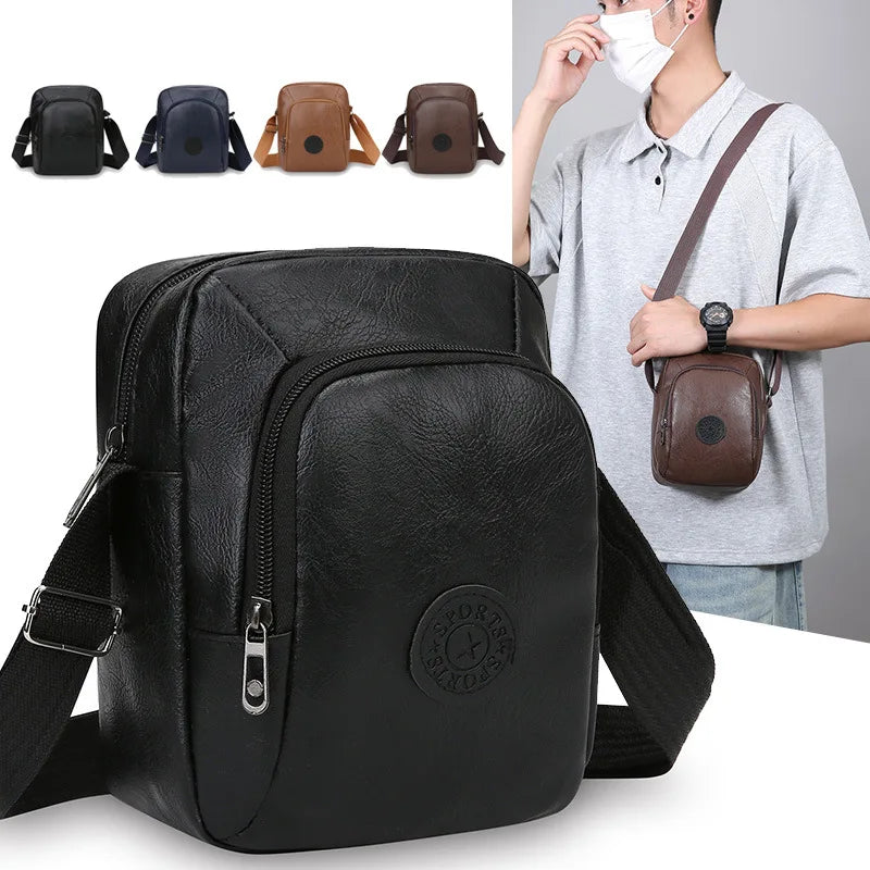 Vintage Leather Men's Crossbody Bag – Multi-Pocket Shoulder Purse