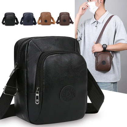 Vintage Leather Men's Crossbody Bag – Multi-Pocket Shoulder Purse