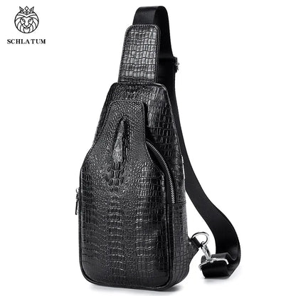 Crocodile Pattern Men S Single-Shoulder Chest Bag Top Layer Cowhide Crossbody Bag Men S