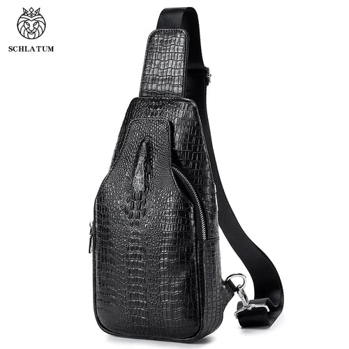 Crocodile Pattern Men S Single-Shoulder Chest Bag Top Layer Cowhide Crossbody Bag Men S