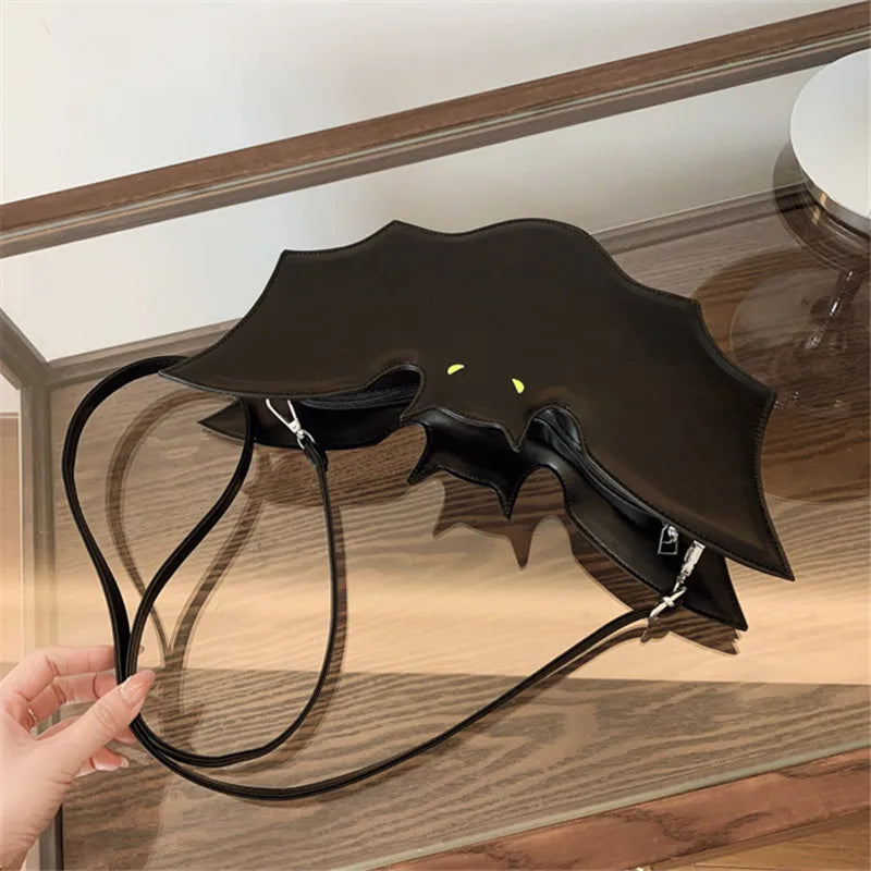 Halloween Bat Shaped Pu Leather Shoulder Crossbody Bag Glowing Eye Novelty Horror Themed Party
