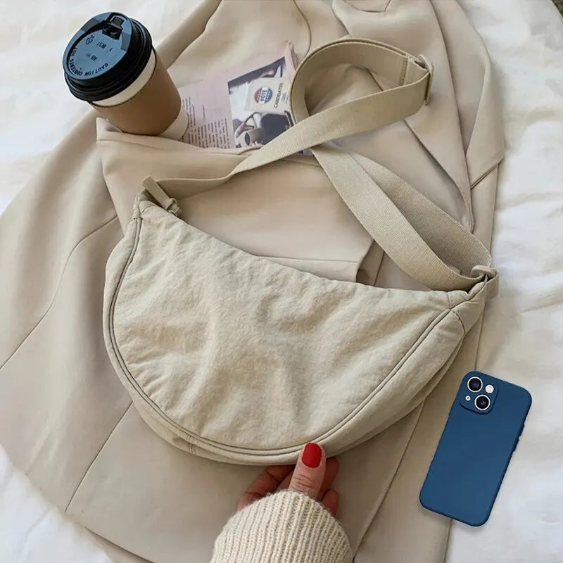 Simple Casual Solid Color Nylon Large Capacity Women S Dumpling Bag Shoulder Travel Commuting