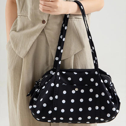 Korean Polka Dot Tote Bag Lightweight Nylon Handbag Women Casual Commute Shoulder Large Capacity