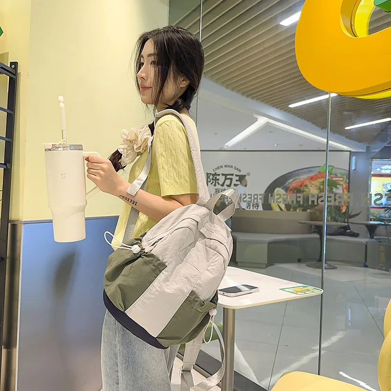 Cute Nylon Fabric Waterproof Backpack Contrasting Colors - Waterproof