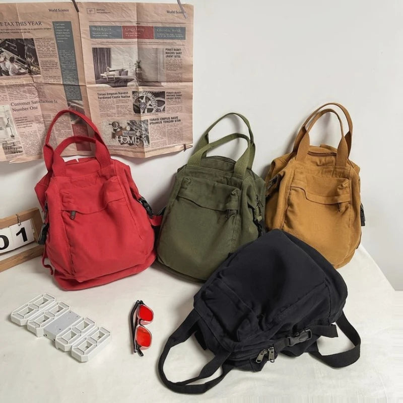 Canvas Daypack for Women – Vintage Multi-Pocket Backpack