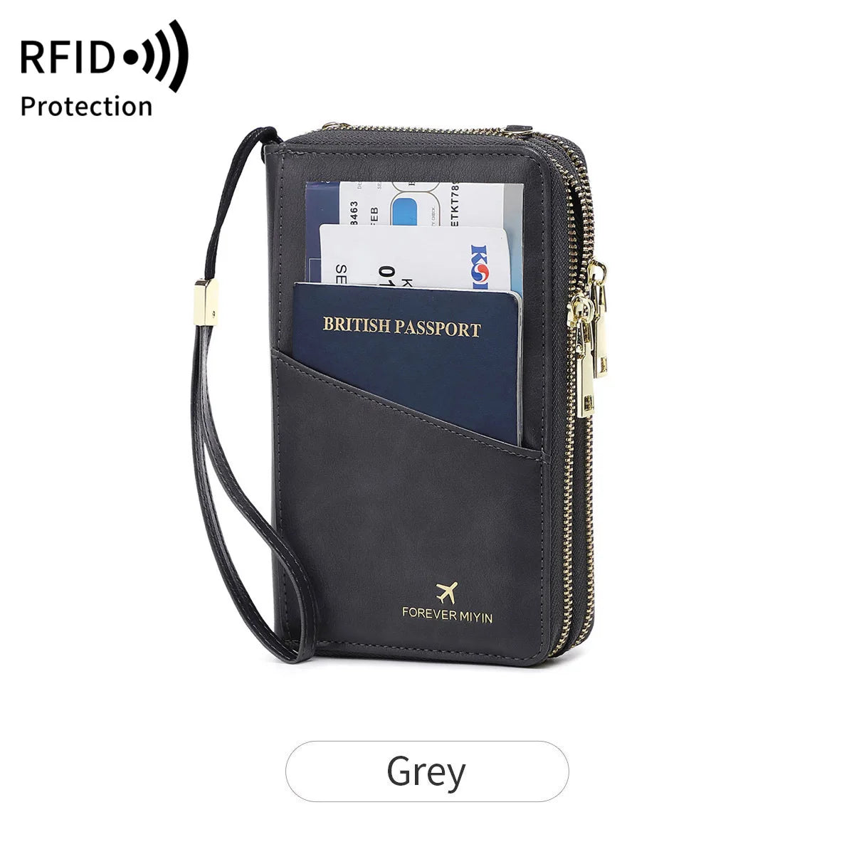 Rfid Security Brush Passport Multi-Function Storage Documents Air Tickets Travel Long Double Zipper