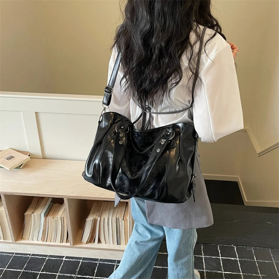 Vintage Print PU Leather Crossbody Bag for Women – Large Capacity Luxury Handbag