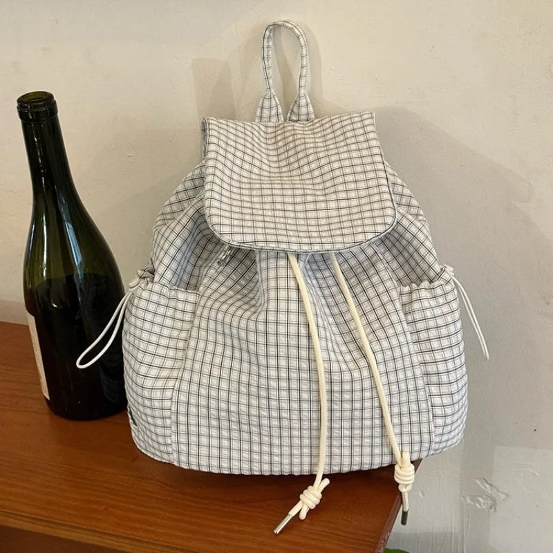 Plaid Drawstring Backpack – Lightweight Casual Daypack